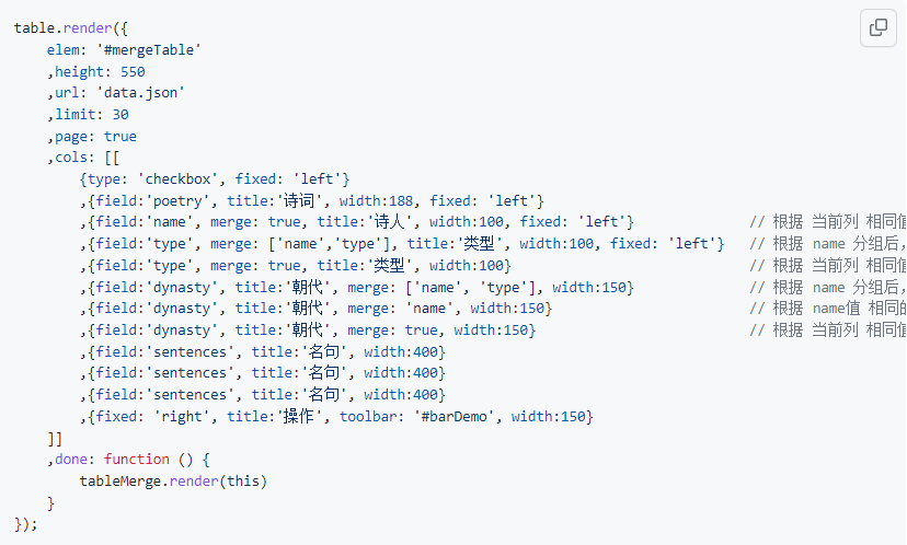 layui table表格列合并